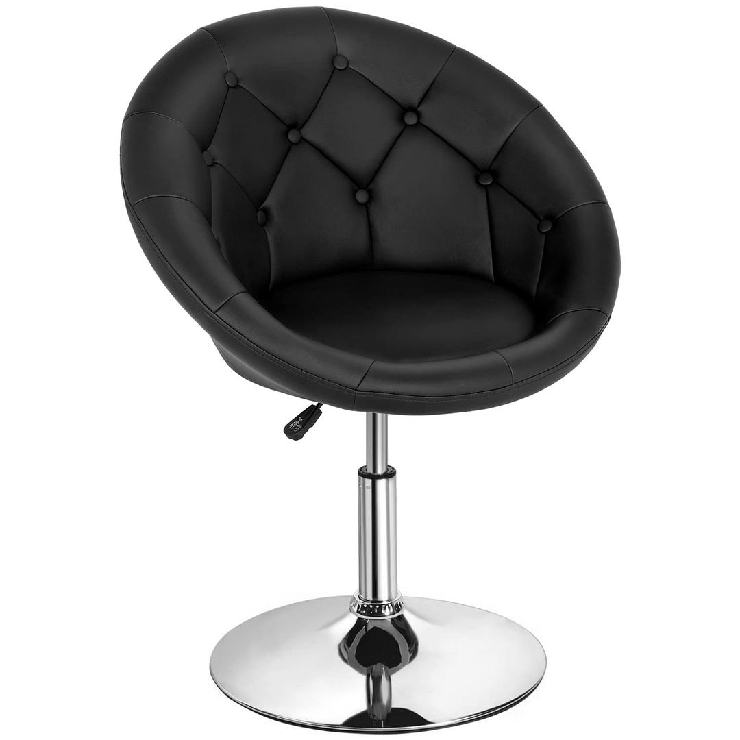 Living Room Vanity Chair Makeup Chair Swivel Accent Chair Round Back Height Adjustable PU Leather Modern Chair for Makeup Room Small Desk,Black