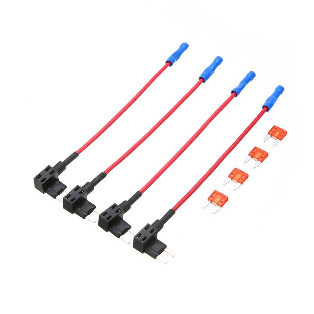 Quacc 4 x Circuit Fuse Tap Universal Piggy Back Mini Blade Ato Atc Fuse Holder Box 12V 24V with 10A Circuit Mini Blade