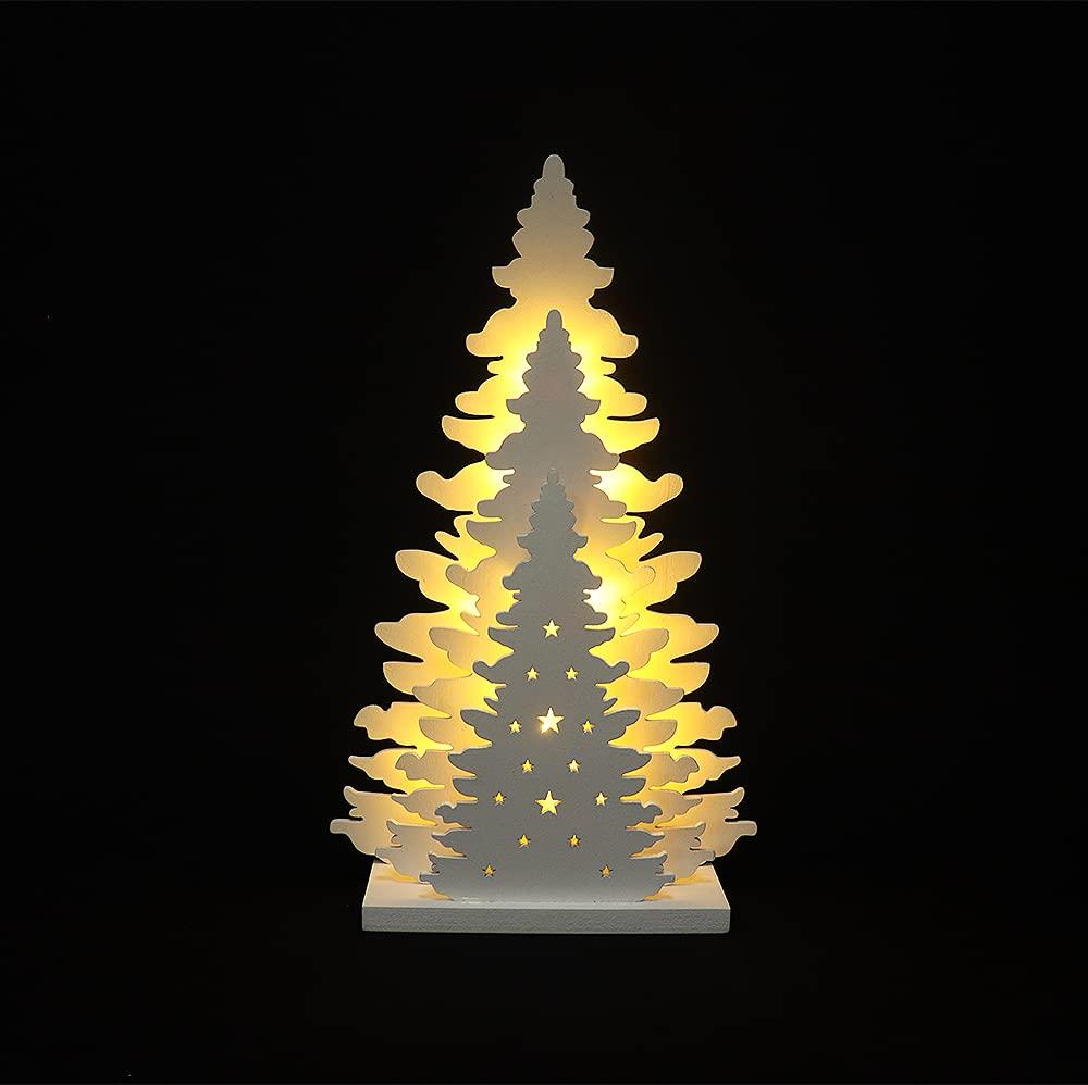 Wooden Christmas Tree Tabletop Decor, Supergorea,LED Wood Craft Christmas Trees Light 2AA Battery Powered 10 inch for Xmas Home Decorations(Indoor)