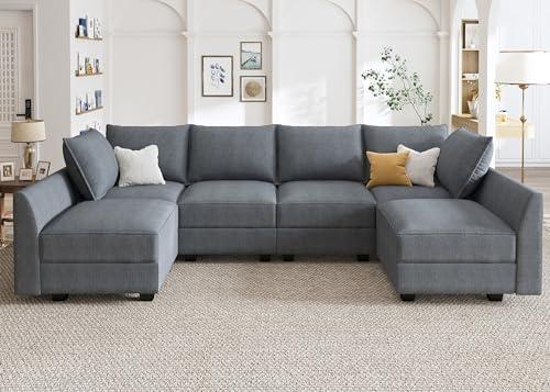 HONBAY Modular Couch U-Shaped Modular Sectional Sofa, Sectional Couch with Storage Seats (U Shape Sofa-2, Bluish Grey)