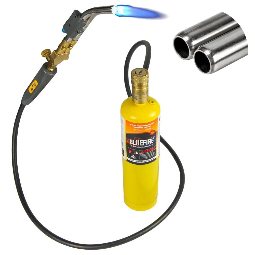 BLUEFIRE HZ-8150 Double Swirl Flames Self-Ignition Hose Turbo Torch with MAPP Kit 5' long Hose Trigger Start Propane MAP Gas Welding Blowtorch Nozzle for Brazing Large Diameter Copper Pipes