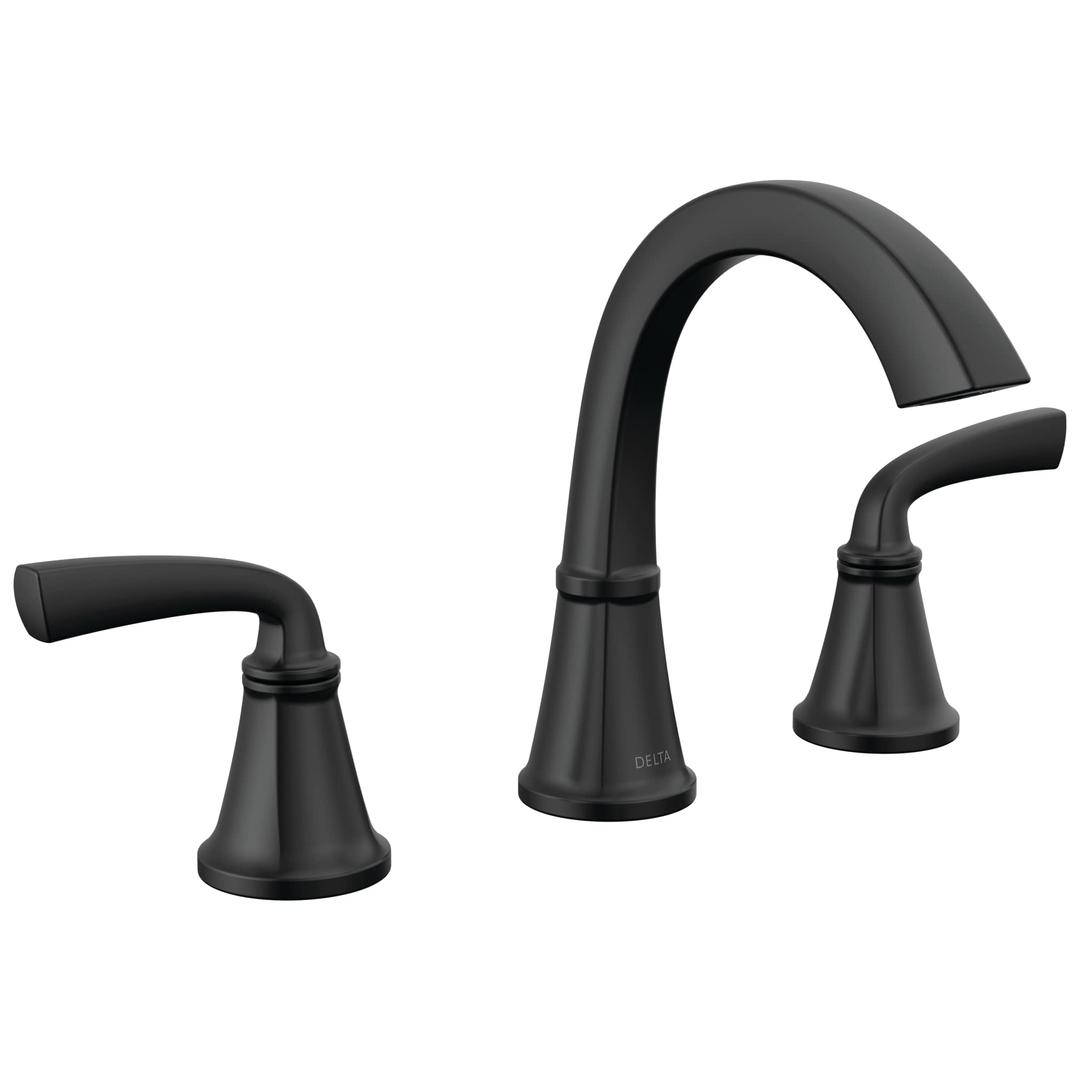 Delta Faucet Geist Widespread Bathroom Faucet 3 Hole, Matte Black Bathroom Faucet, Bathroom Sink Faucet, Bathroom Faucets for Sink 3 Hole, Drain Assembly Included, Matte Black 35864LF-BL