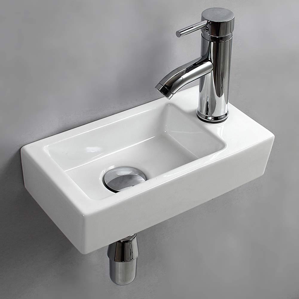 Small Bathroom Sink Wall Mounted Bathroom Sink Rectangle Ceramic Wash Basin Right Hand (Right Hand)