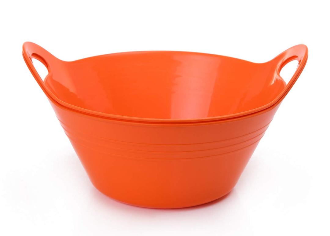 Mintra Home Plastic Bowls with Handles (4.5L Large 2pk, Orange) - 11.25W x 5inH (6.75inH with handles) - great for popcorn, snacks, drinks, candy, Halloween, trick or treat bowls