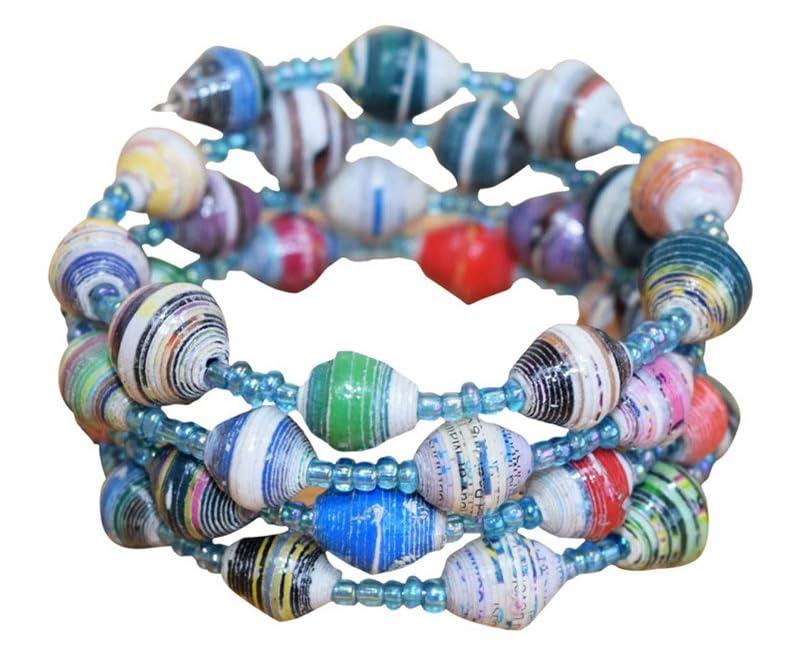 TEMBO AFRICA Handmade Paper Beads Bracelet for Women Wrap Bracelets Boho Jewelry Gifts Blue Multicolored Handmade From Africa