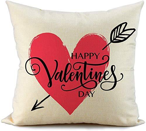 FIBEROMANCE Valentines Red Heart Love Pillow Cover Decorative Cushion Case for Sofa Couch Bedroom Spring Home Decor Cotton Pillowcase 18 x 18 Inch