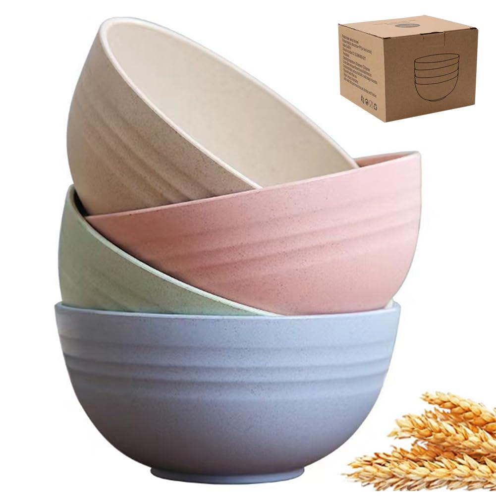 Unbreakable Cereal Bowls 24 oz - Reusable Wheat Straw Bowl - Dishwasher -Microwave Safe - Bamboo Kids Bowls Set, Soup Salad Rice Oatmeal Desserts- BPA Free, Eco-Friendly