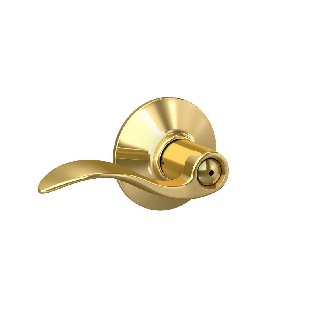 Schlage F40 ACC 605 Accent Door Lever, Bed & Bath Privacy Lock, Bright Brass