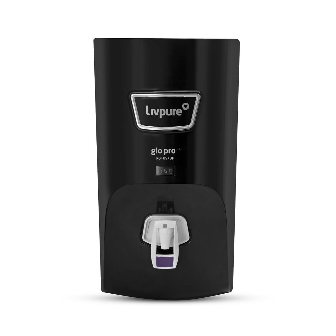 Livpure GLO PRO++ RO+UV+UF | Water Purifier for Home - 7 L Storage | Free Standard Installation | Suitable for Borewell, Tanker, Municipal Water | Black