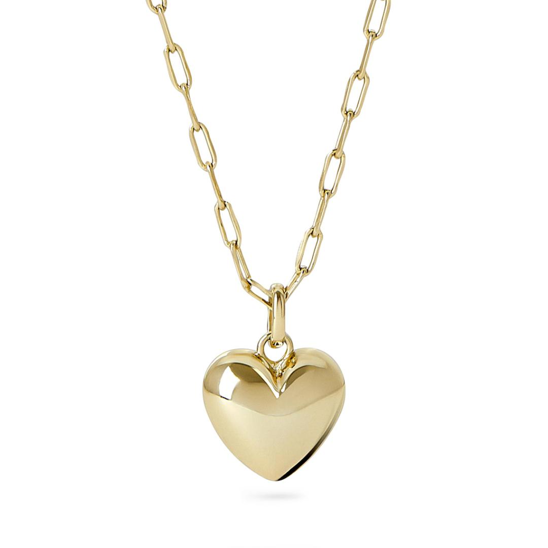 Ana LuisaLev Puffed Heart Necklace - Heart Charm Necklace for Women - Paperclip Chain Necklace Heart Charm - 14K Gold Plated & Silver Rhodium Plated - Hypoallergenic, Tarnish-Free - Women Gift Ideas