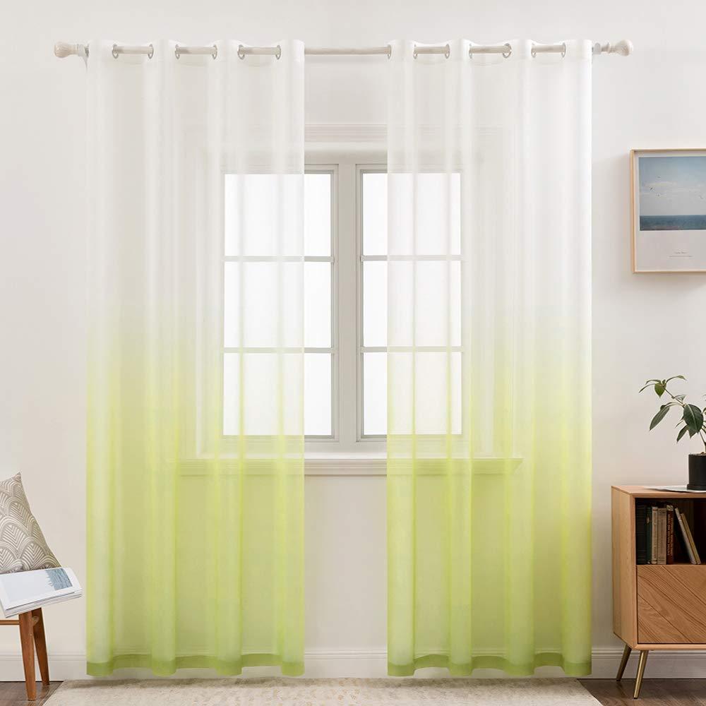 MIULEE 2 Panels Solid Color Sheer Window Curtains Smooth Elegant Window Voile Panels Drapes Treatment for Bedroom Living Room 55 W x 57 L Inch Green