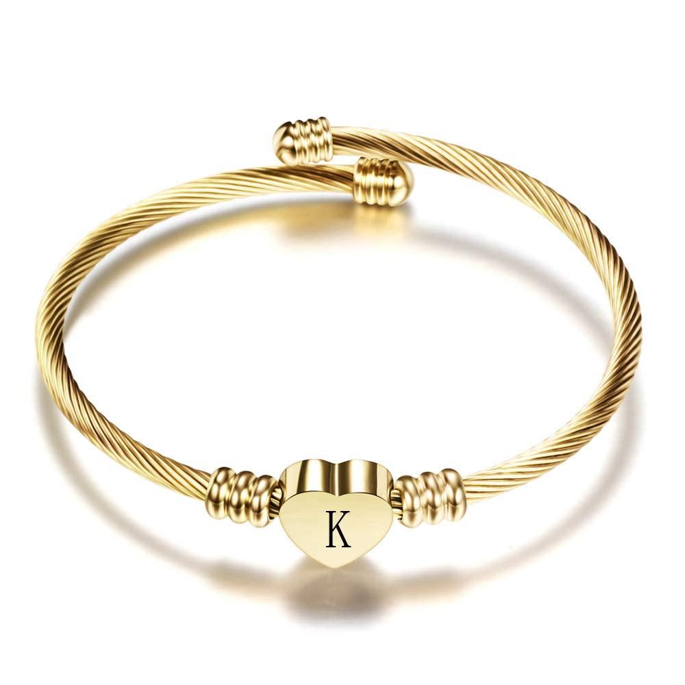 VQYSKO Gold Bracelets for Girls-A to Z Stainless Steel Heart Initial Girl Jewellery, Birthday Gifts for Girls