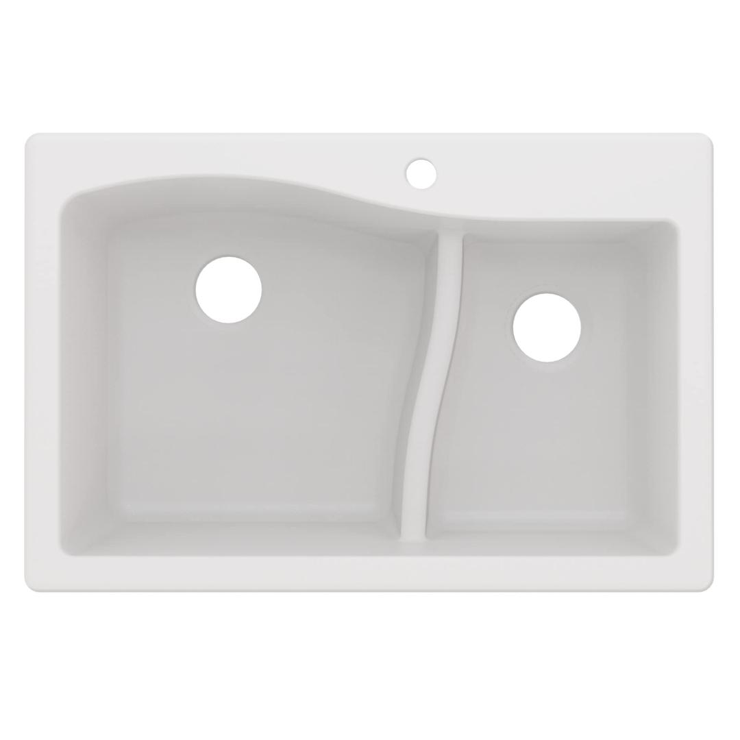 KRAUS KGD-442WHITE Quarza 33” Drop in and Undermount Kitchen Sink, 60/40 Double Bowl Granite White Kitchen Sink