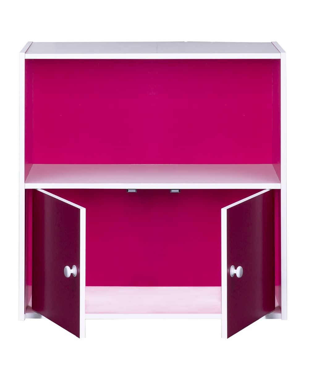 Bookshelf with Storage Cabinet with 2 Doors | 29(L) x 60(W) x 60(H) CM – Pink