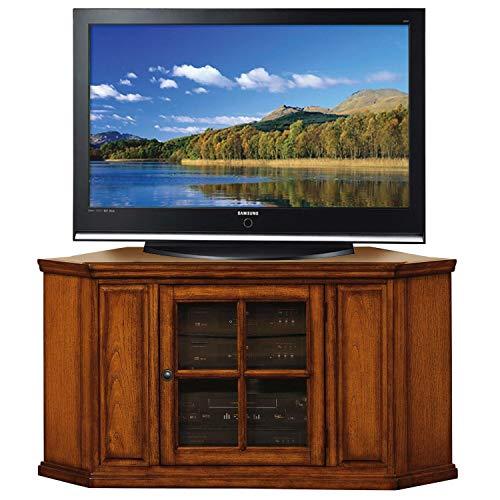 Leick Home 88285 One Door Corner Stand with Adjustable Shelf For 50" TV's, Burnished Medium Oak, 20 x 46.75 x 24.25