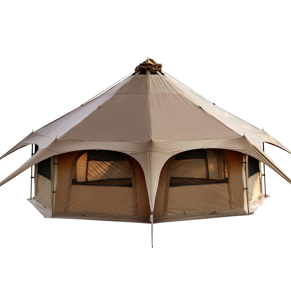 MC TOMOUNT Canvas Tent Bell Tent 16.4ft*High9.2ft with Stove Jack for Glamping Family Camping Zipped Removable Floor