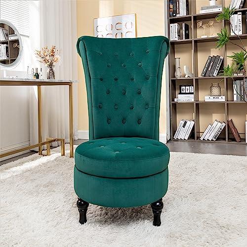 Royal High-Back Velvet Accent Chair for Vanity with Storage and Luxurious Upholstery, Retro Design and Versatile Usage for Living Room, Bedroom, Lounge and Office, Green