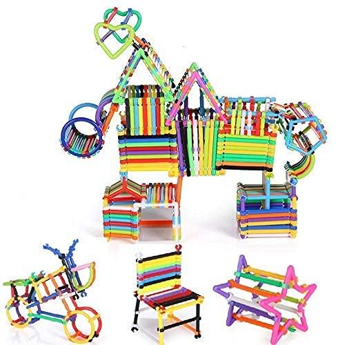 KITI KITS 600 Pcs Assembly Colorful Straw Educational Plastic Building Blocks for Kids Smart City Blocks Game DIY Stick Toys for Kids with Different Shapes for 4-10 Years Old Boys & Girls