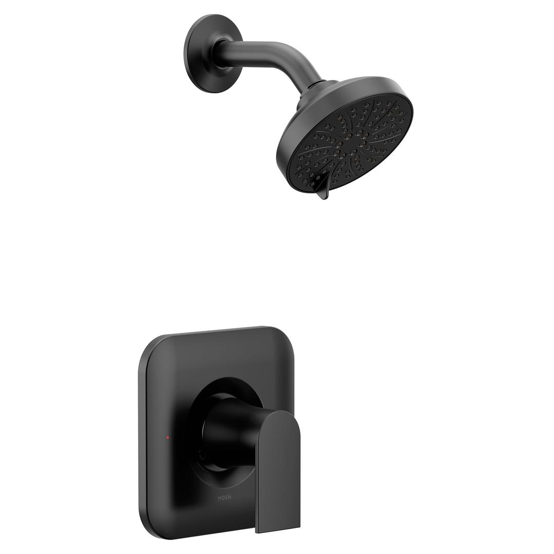 Moen Genta LX Matte Black High-Pressure Balancing Eco-Performance Modern Shower Trim, including Showerhead, Shower Lever Handle for Water Temperature Adjustment (Posi-Temp Valve Required), T2472EPBL