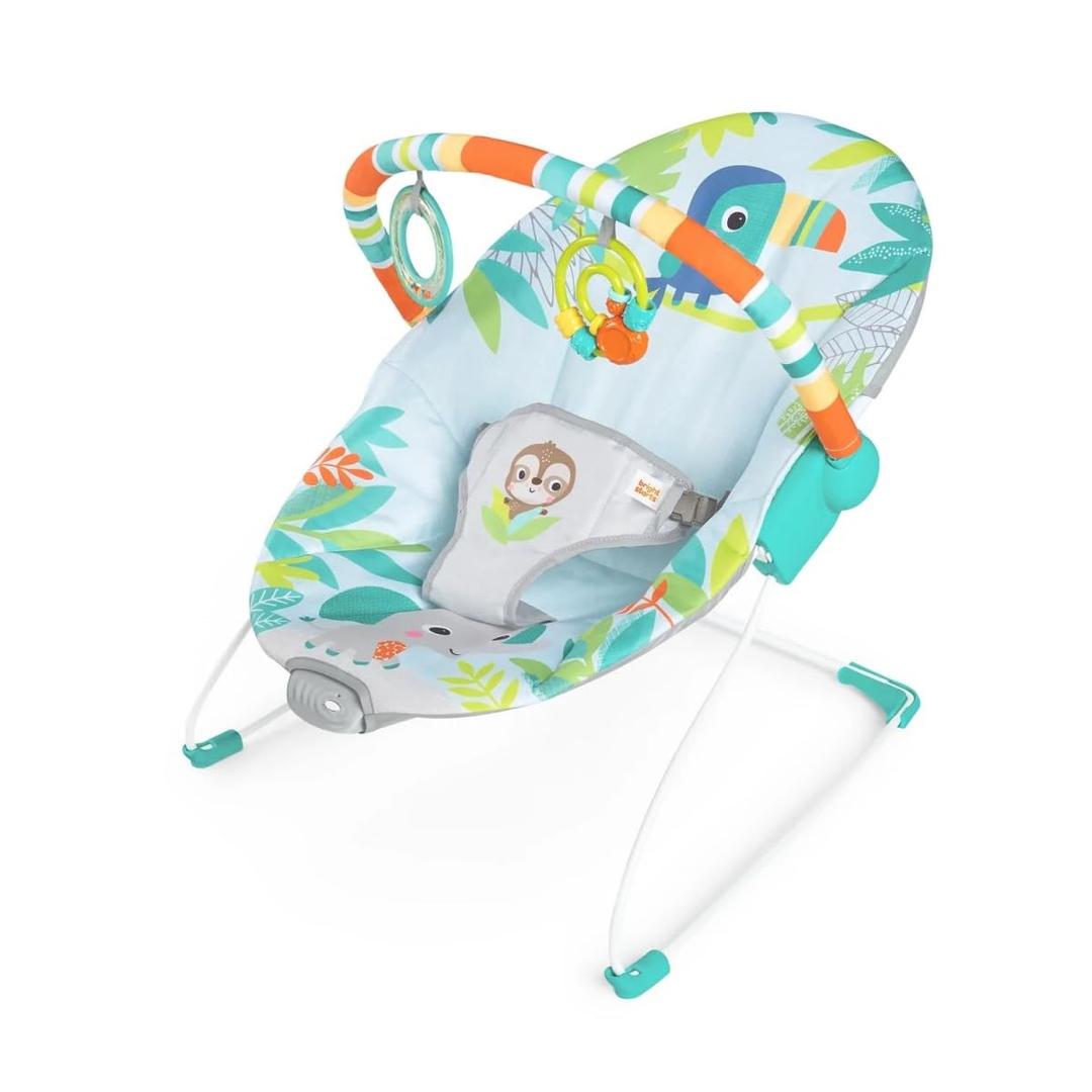 Bright Starts Baby Bouncer Soothing Vibrations Infant Seat - Removable -Toy Bar, Nonslip Feet, 0-6 Months Up to 20 lbs (Rainforest Vibes)