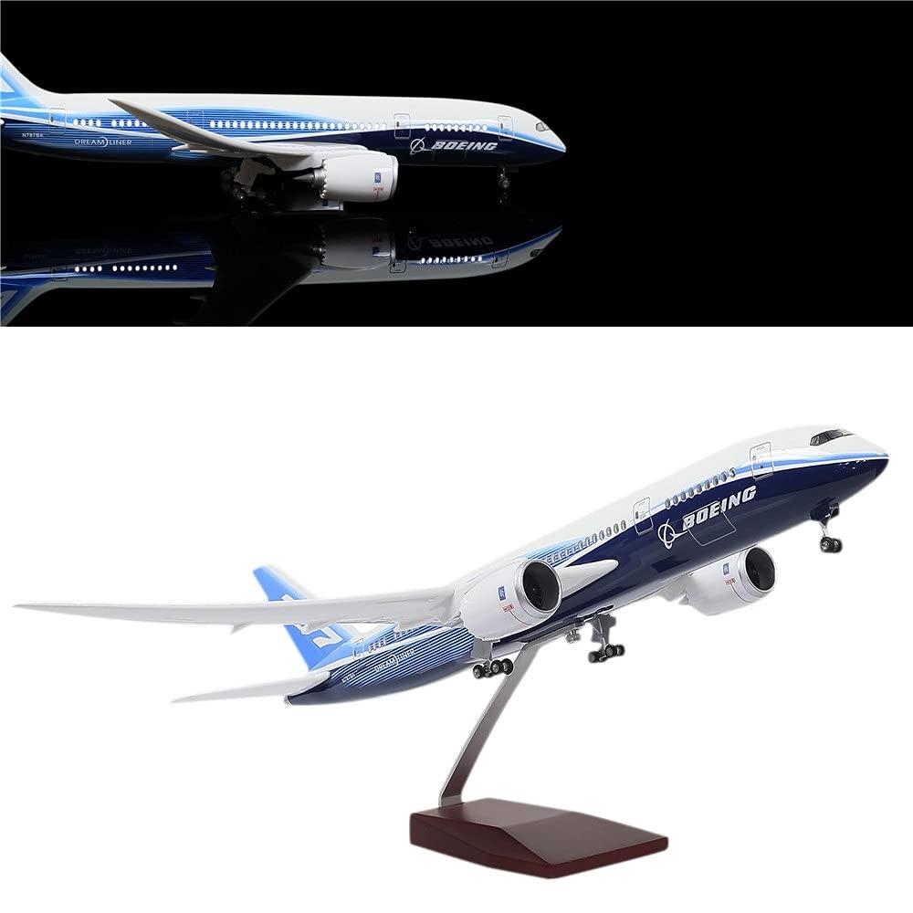 24-Hours 18” 1:130 Scale Model Jet Boeing 787 Plane Model Aircraft Model Kits Display Diecast Airplane Model for Adults with LED Light(Touch or Sound Control)