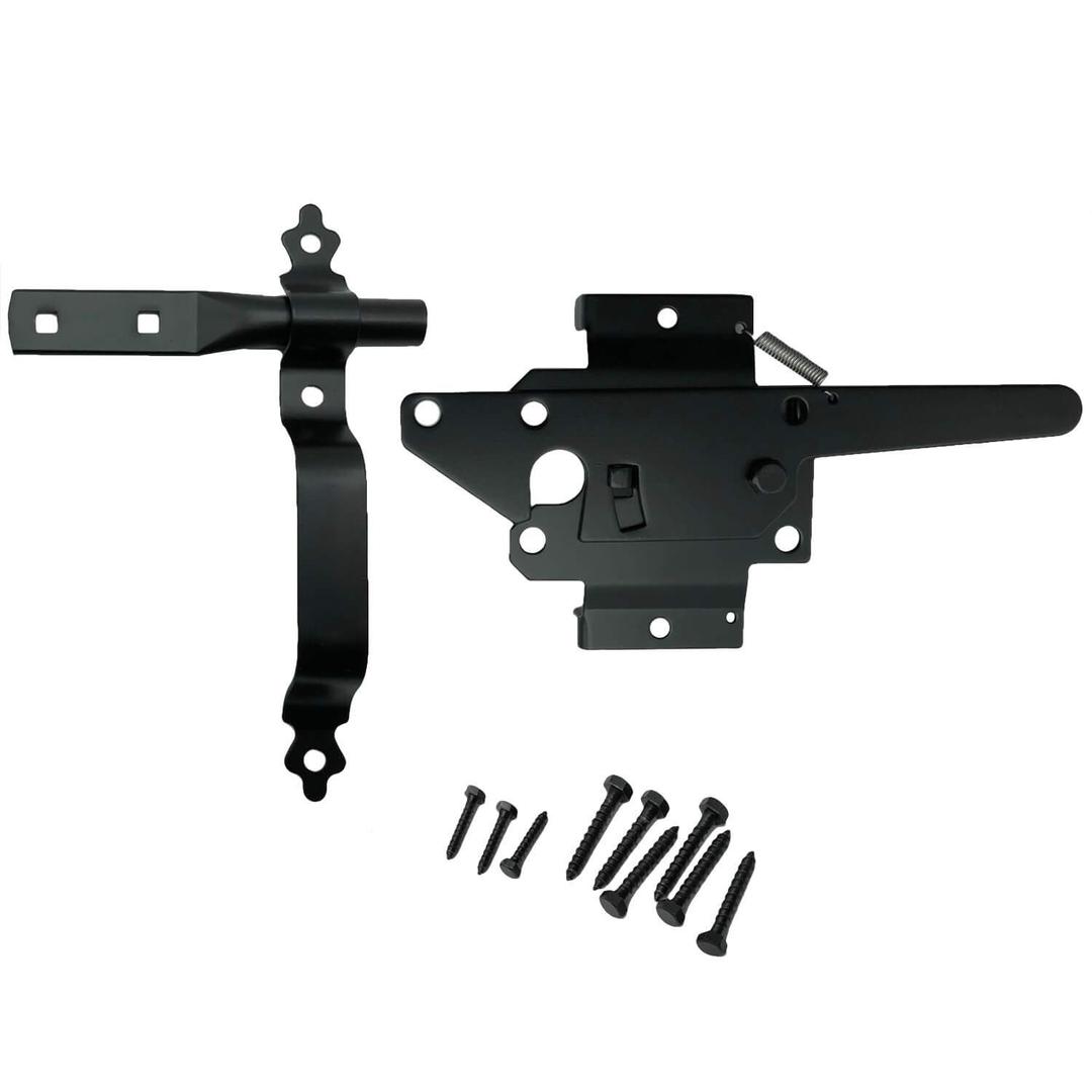 Jake Sales - Wood Gate Latch w/Handle - Wood Fence Latch Gate Kit, Wood Fence Gate Latch Opens for Either Side of Gate - Wood Gate Hardware BLACK