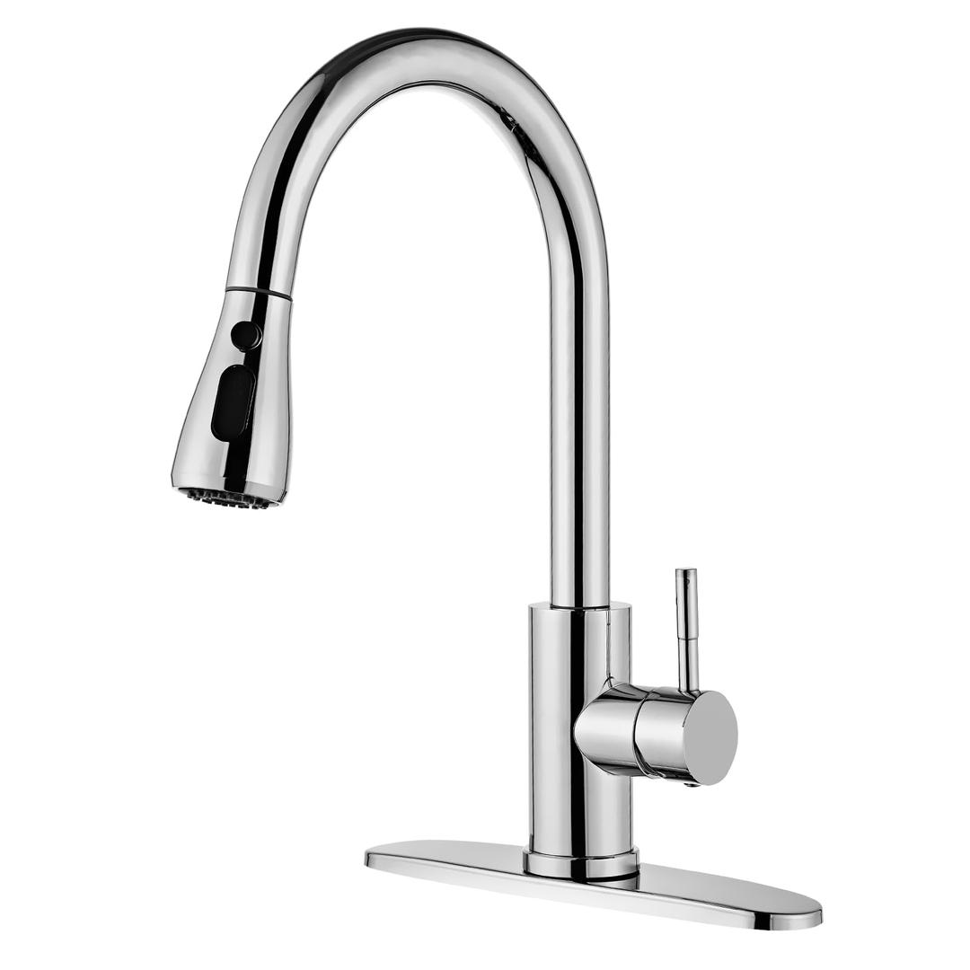 Kitchen Faucet with Pull Down Sprayer Chrome, High Arc Single Handle Sink Deck Plate, Commercial Modern RV Stainless Steel Faucets, Grifos De Cocina