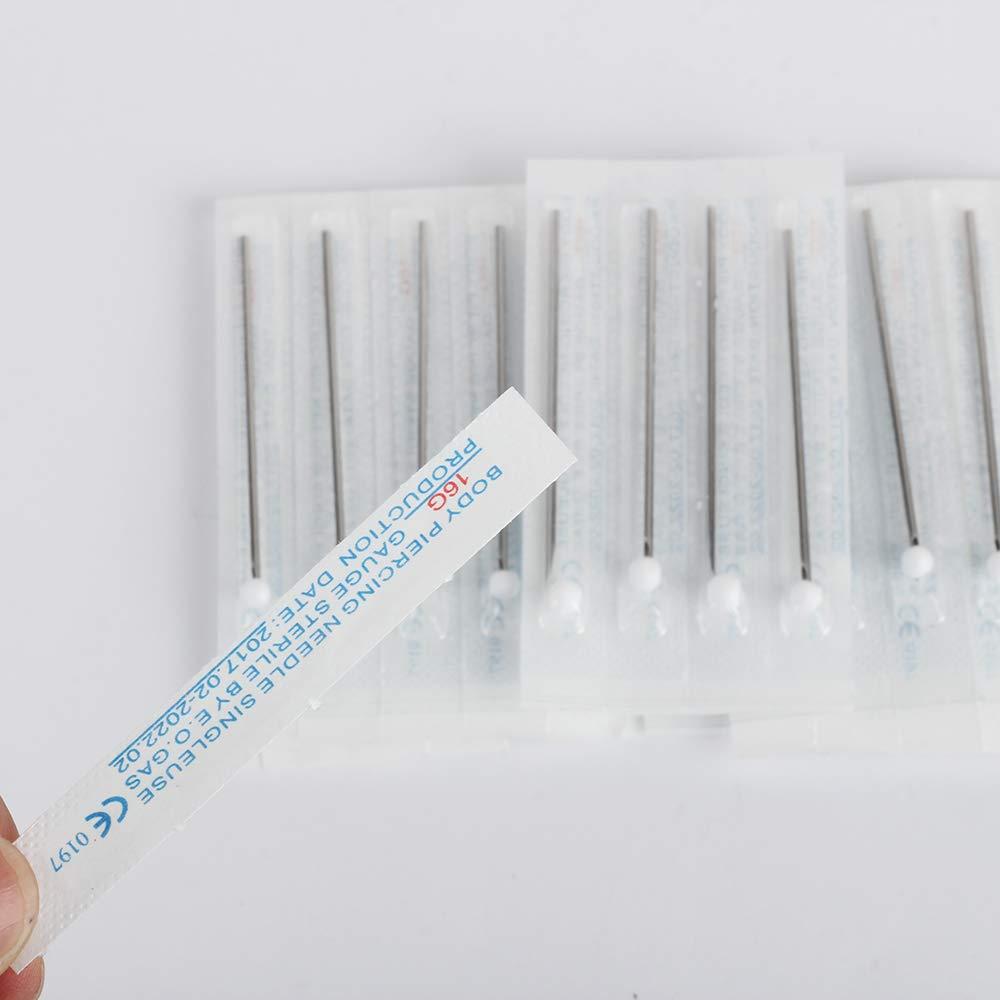 Body Ear Navel Nose Lip Nipple Piercing Needles, 16G, Tattoo Supplies, Body Piercing Needles Supply, Disposable Professional Body Piercing Needles Tool - 15PCS