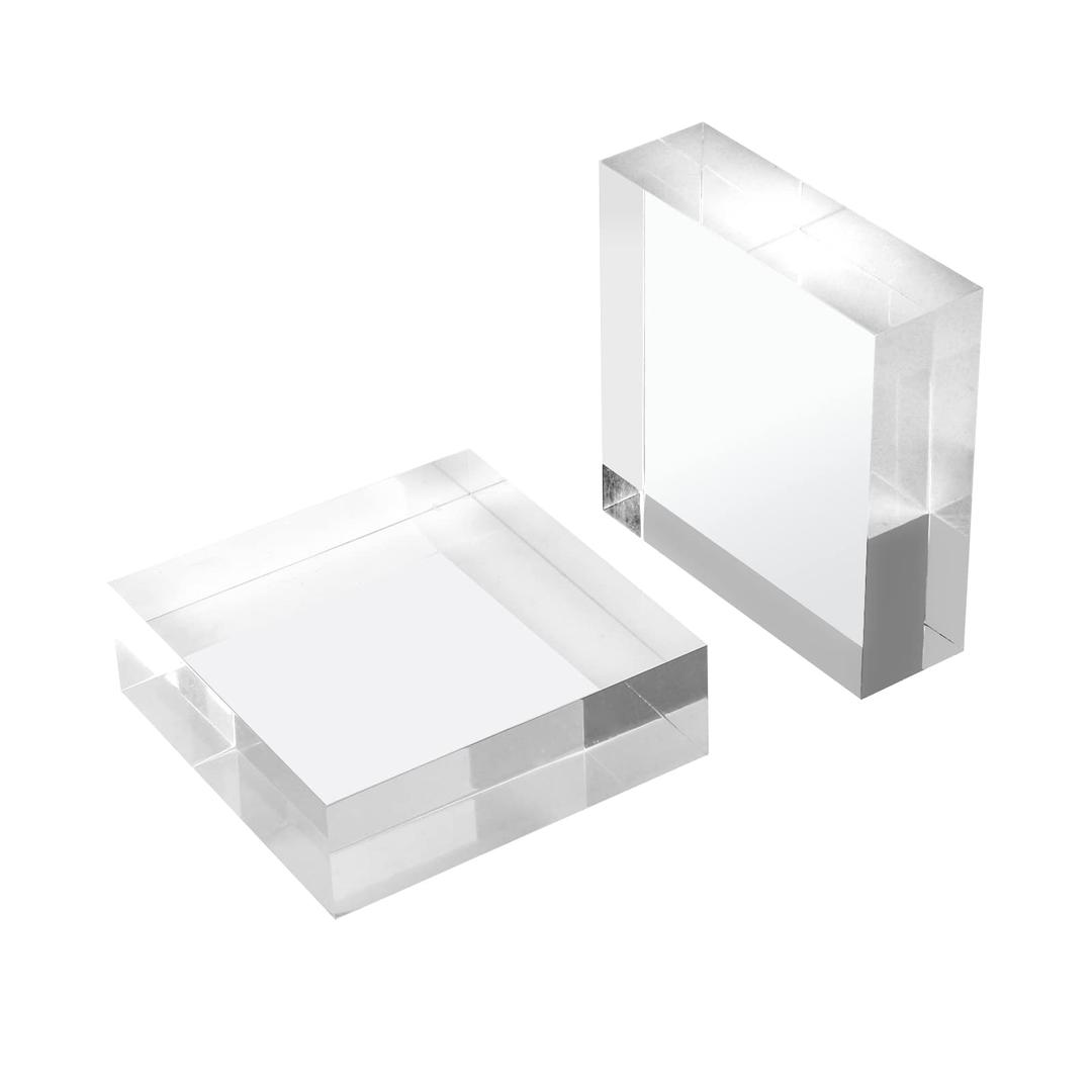 Hewomate Acrylic Square Display Block, 2 Pieces 3x3x1 Inches Edge Polished Clear Display Pedestal Display Base