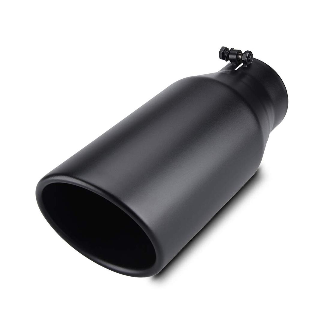 LCGP Bolt On Diesel Exhaust Tip 4", 6" outlet 15" Long Truck Tip, Rolled Angle Cut, Black Powder Coated