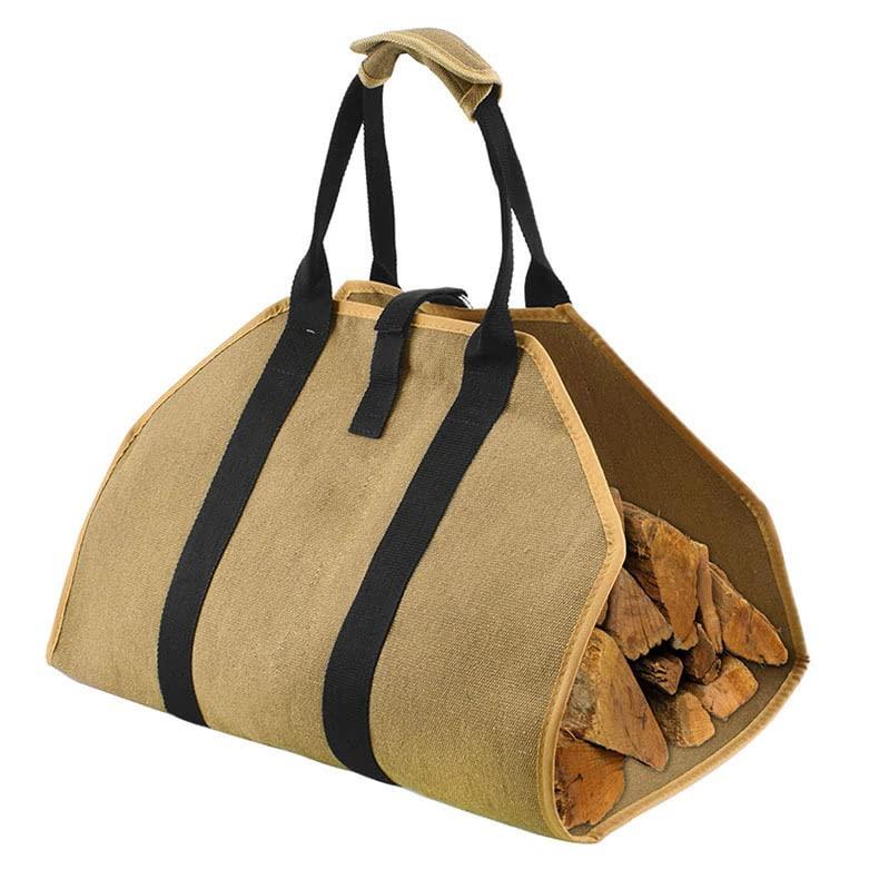 HUOGEE Firewood Carrier, Wooden Basket, Firewood Bag, Multifunctional Firewood Basket, Foldable Firewood Basket for Firewood, Made of Waxed Canvas, Perfect for Fireplaces and Camping