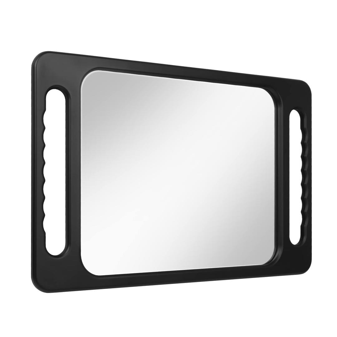 Drop-Proof Hand Mirror with Double Handle, Large Rectangular Hand held Mirror -(16"x10") Largehand Mirrors with Handle for Salons and Beauty Salons, Light Salon Hair Mirror(Black)