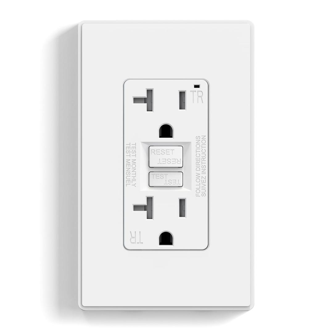 ELEGRP GFCI Outlet 20 Amp, Self-Test GFI Electrical Outlet with Thinner Design, TR Tamper Resistant GFCI Receptacle, Ground Fault Circuit Interrupters with Wall Plate, UL Listed, Matte White, 1 Pack