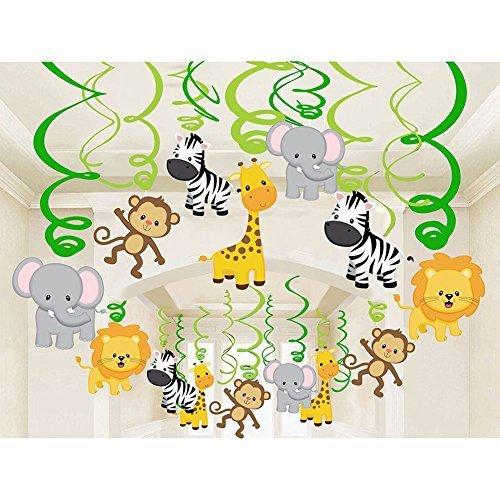 30Ct Jungle Animals Hanging Swirl Decorations for Forest Theme Birthday Baby Shower Festival Party