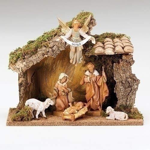 Roman Fontanini, Italian Stable with 6-Piece Set, 5" Collection, Nativity Figures and Stable, Made in Italy