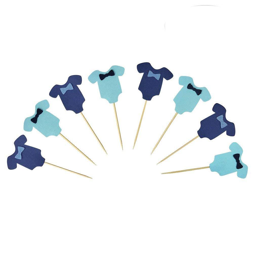 HANSA Blue Baby Jumpsuits Baby Shower Cake Cupcake Toppers Picks for Birthday Boys Party Decorations 26 PCS