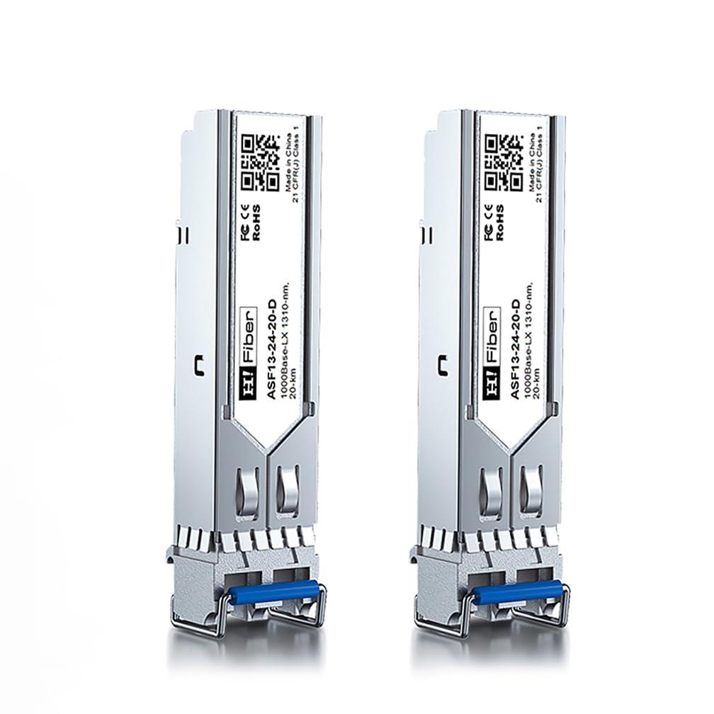 1.25G Single Mode SFP LC Module, 1000Base-LX/LH Fiber Transceiver for Cisco GLC-LH-SMD, Meraki, Ubiquit UniFi, TP-Link, Fortinet, Intel, Netgear, Mikrotik and More (SMF,1310nm,20km,DDM) 2 Pack