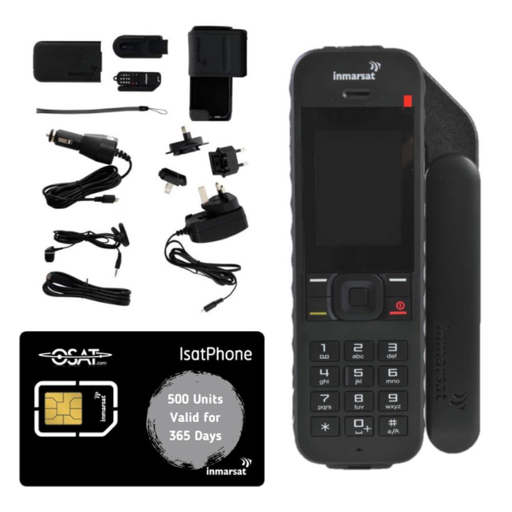 Inmarsat IsatPhone 2.1 Satellite Phone Telephone Handset With 500 Prepaid Minutes / 365 Day Validity SIM Card - Ready to Activate Voice, SMS Messenging, GPS Tracking, Global Coverage, SOS Emergency