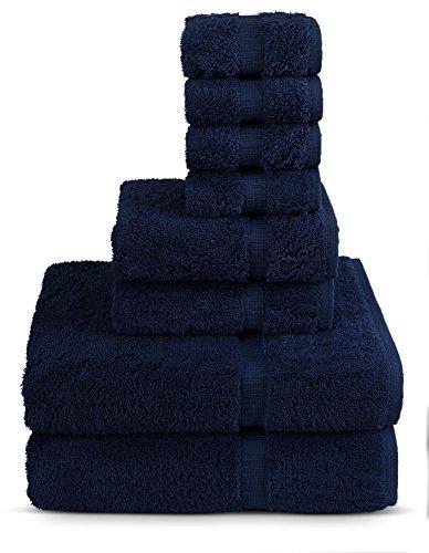 8 Piece Turkish Luxury Turkish Cotton Towel Set - Eco Friendly, 2 Bath Towels, 2 Hand Towels, 4 Wash Clothes by Turkuoise Turkish Towel (Navy)