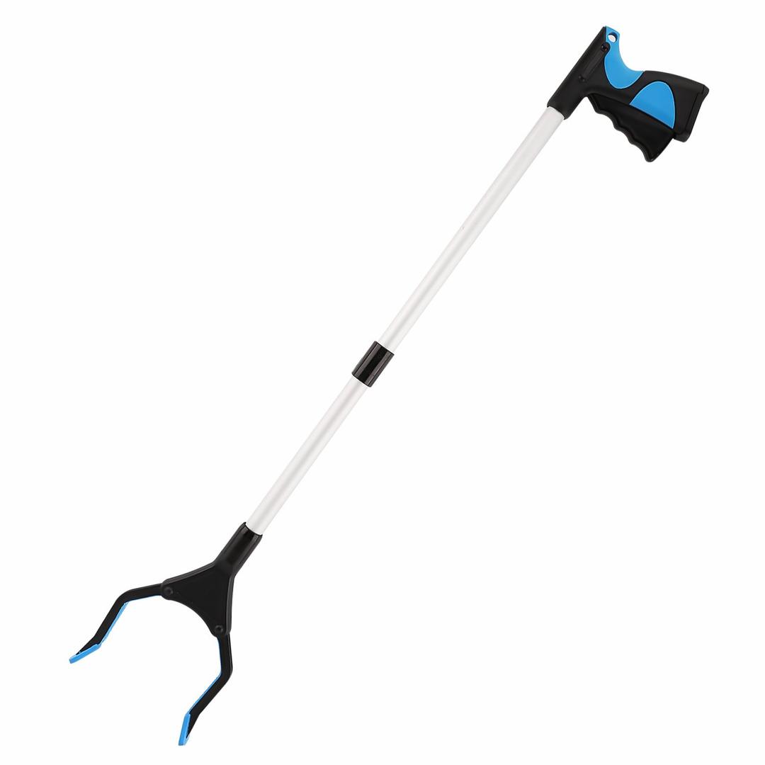 Reacher Grabber Tool, 32" Foldable Pickup Tool, Lightweight Aluminum Reaching Aid with Rotating Rubber Gripper, Long Arm Extender for Elderly, Litter Trash Picker, Garden Nabber, Blue