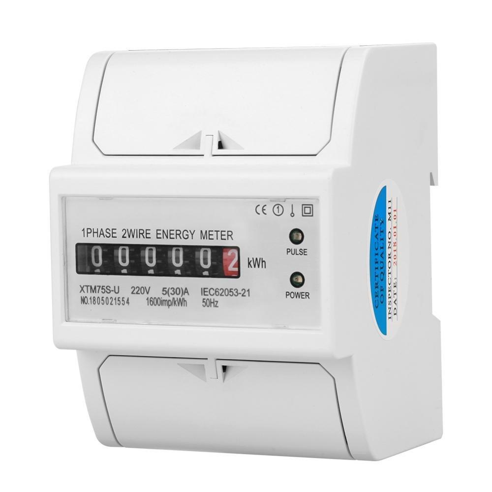 Garosa Electric KWh Meter 220V Single Phase 4P Energy Meter DIN Rail Type KWH Watt Hour Electric Energy Meter LCD Display Digital EKM Metering(5(30) A),timer