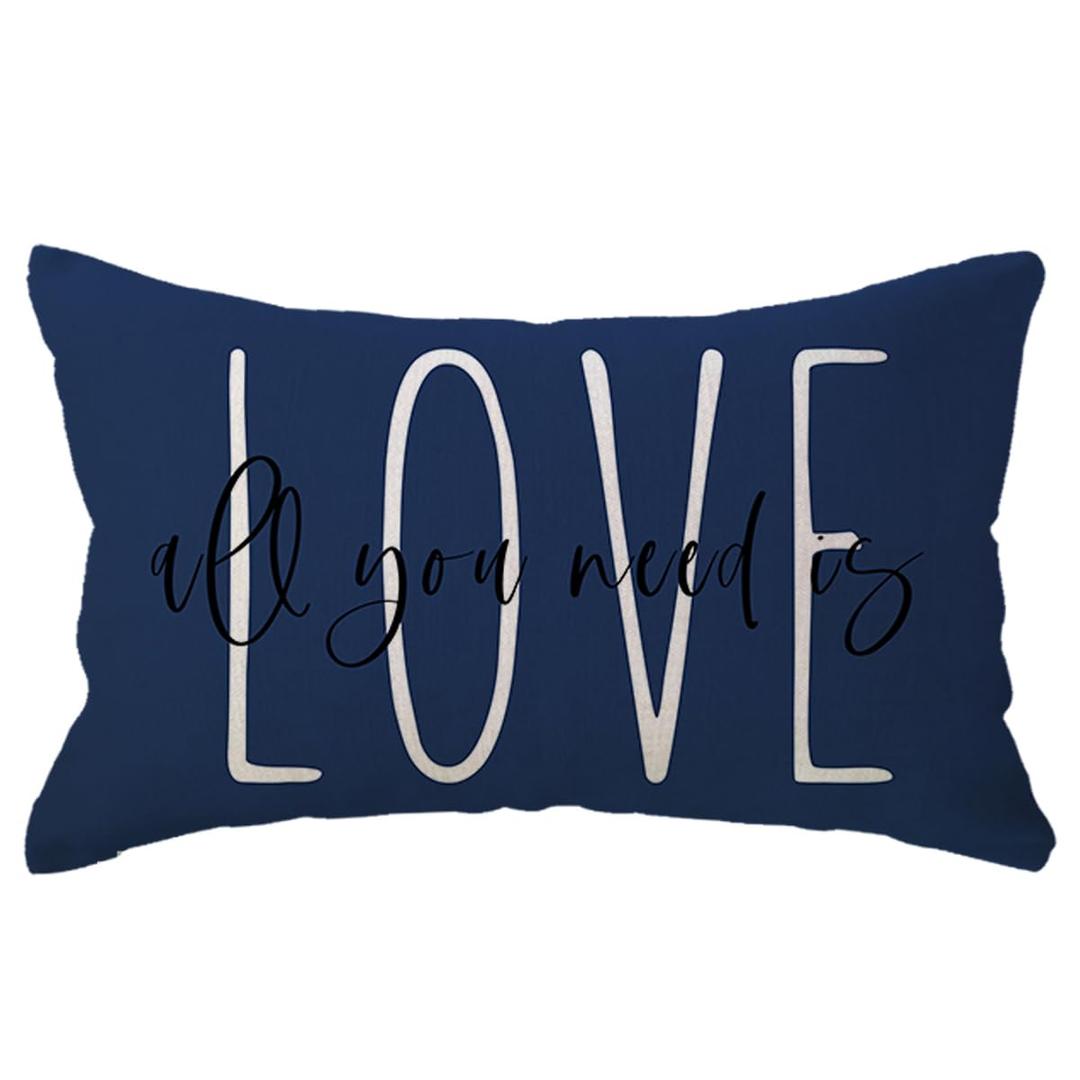 Decorative Lumbar Pillow Cases All You Need is Love Throw Pillow Covers 12x20 Valentine's Day Decorations for Sofa/Couch/Porch (Blue)