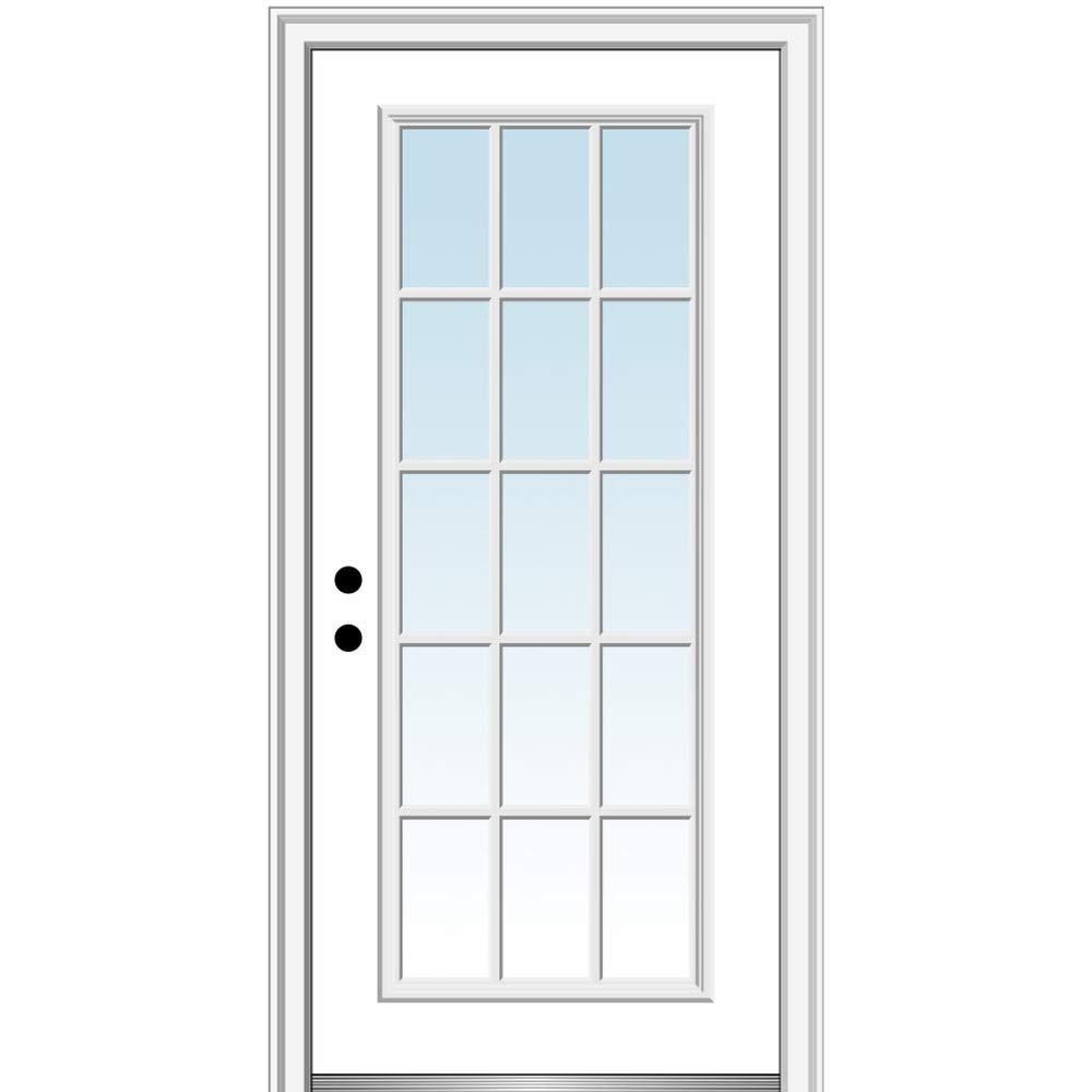 National Door Company Z000293R Fiberglass Smooth Primed, Right Hand in-Swing, Prehung Front Door, 15 Lite, Clear Glass, 34" x 80"