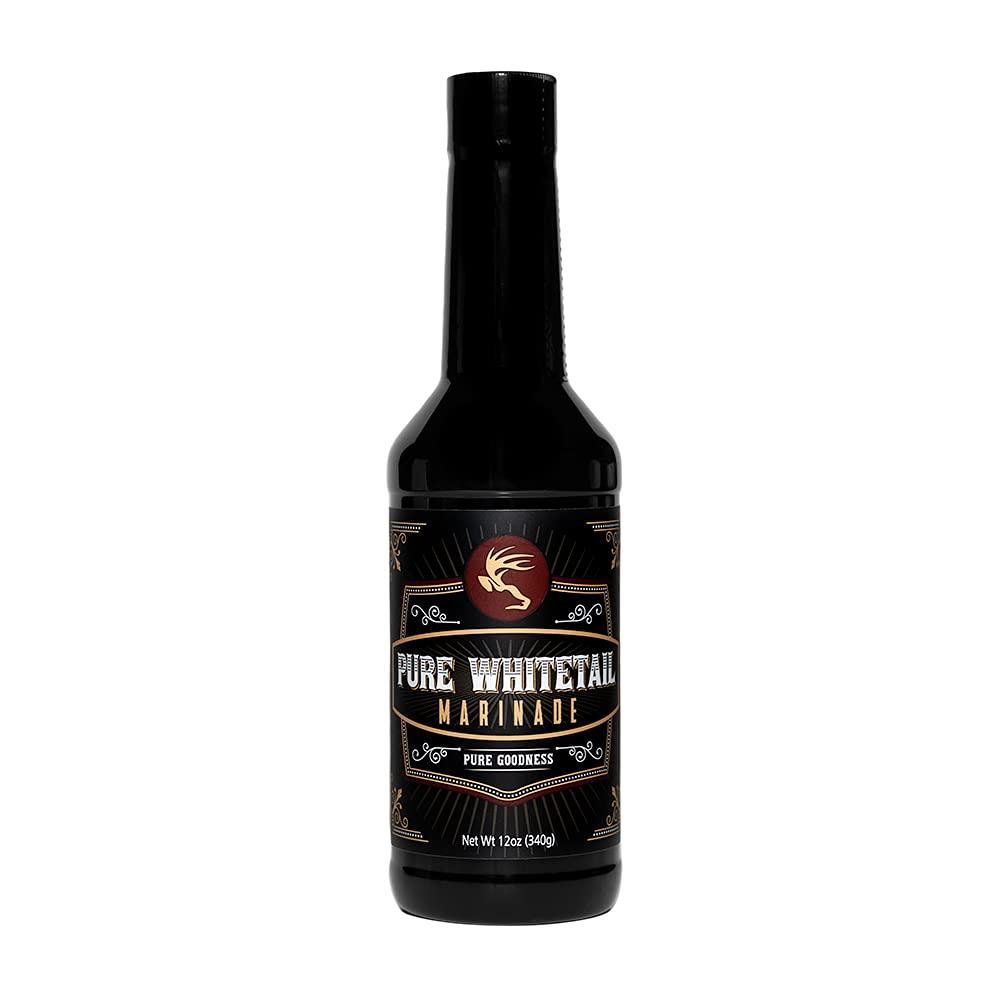 Pure Whitetail Marinade | Meat Marinade for Cooking, Grilling & Smoking | Excellent on Wild Game, Beef, Steaks, Lamb Chops, Chicken & Seafood | Deer Jerky & Steak Seasoning | 12 oz Bottle