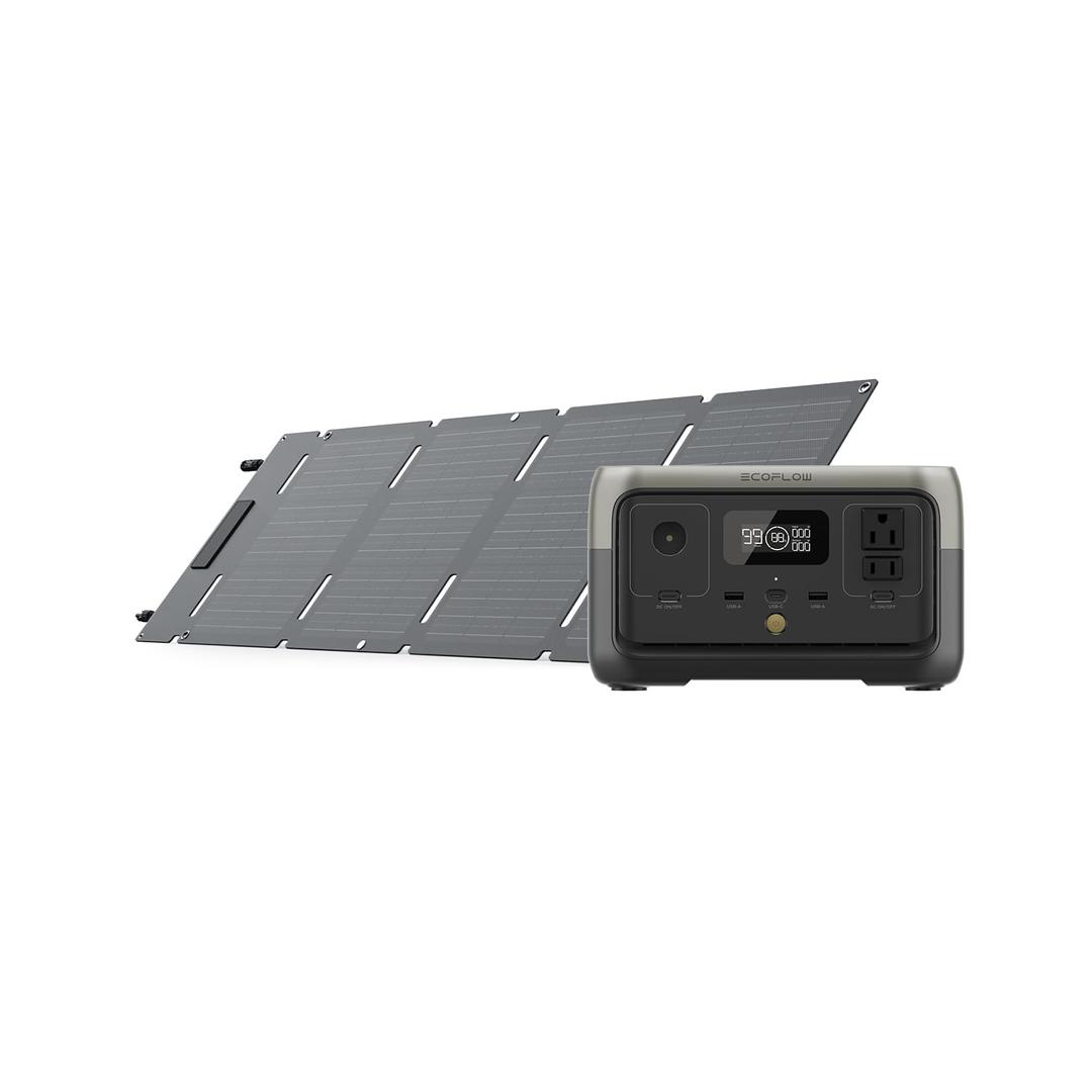 EF ECOFLOW Portable Power Station RIVER 2 with 45W Solar Panel, 256Wh LiFePO4 Battery/ 1 Hour Fast Charging, Up to 600W Output, Solar Generator for Outdoor Camping/RVs/Home Use