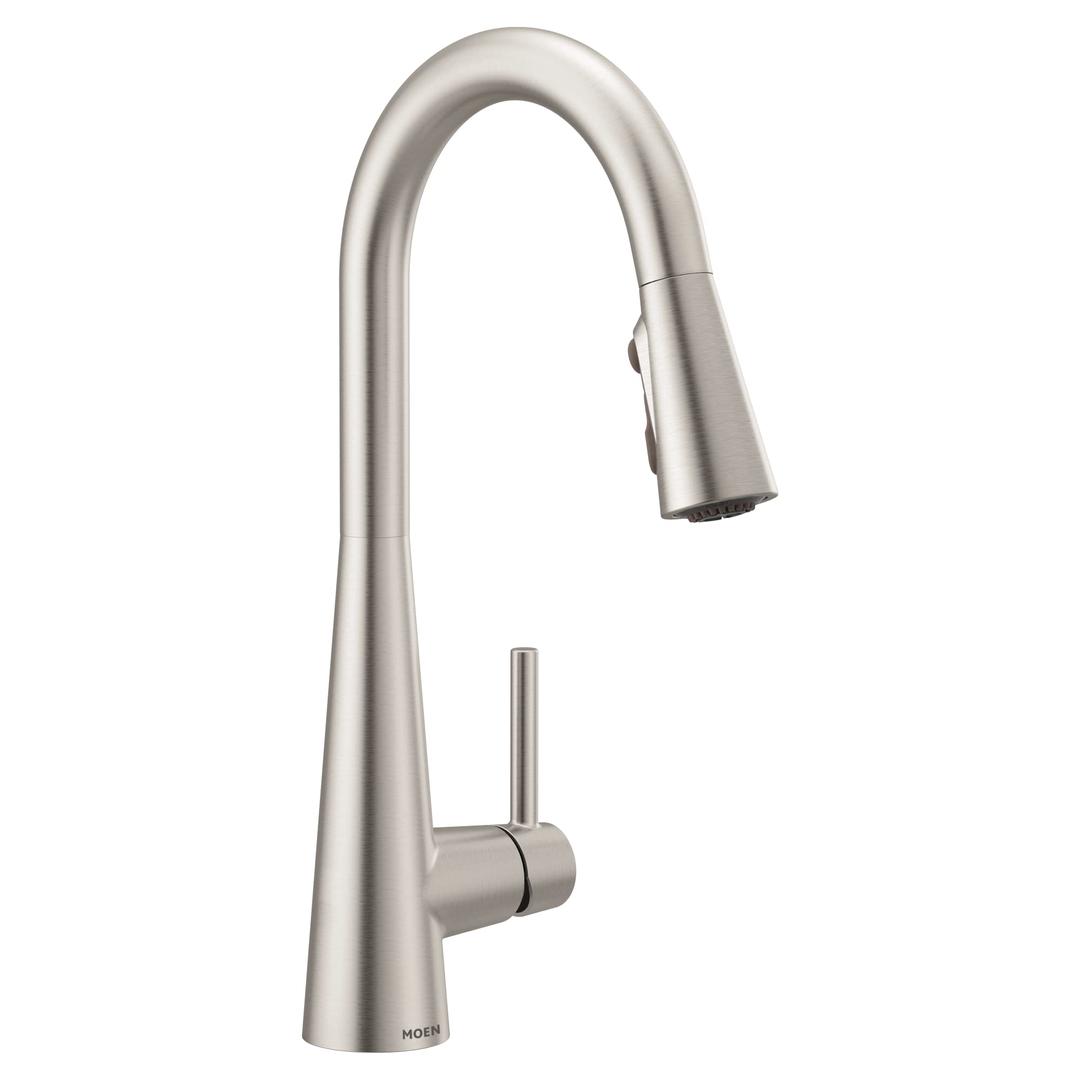 MoenSleek Spot Resist Stainless One-Handle, Single-Hole Pulldown Kitchen Faucet with PowerBoost Technology for Faster Water Flow, Modern Kitchen Sink Faucet with Pulldown Sprayer, 7864SRS