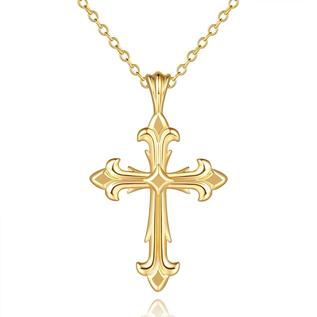 Cross Necklace 14K Gold Cross Necklaces for Women Crucifix Necklace Gold Cross Pendant 45+8cm