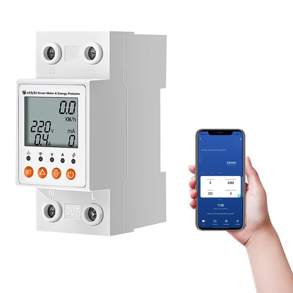 eMylo Smart Watt Meter Single-Phase AC 63A 80-400V, Tuya WiFi Power Meter Energy Monitor APP Remote Control, Circuit Breaker and Leakage Protection Suitable for Apartment Factory Home Energy Monitor