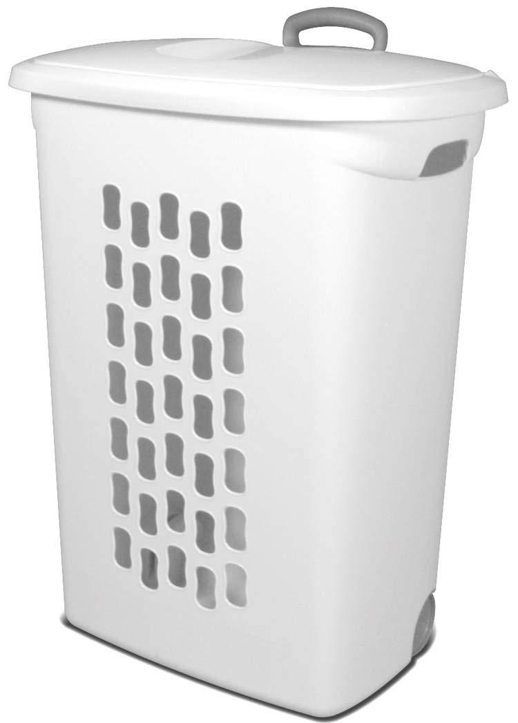 Sterilite Ultra Wheeled Laundry Hamper with Lid, Handle and Wheels for Easy Rolling of Clothes to and from The Laundry Room, Plastic, White, 1-Pack