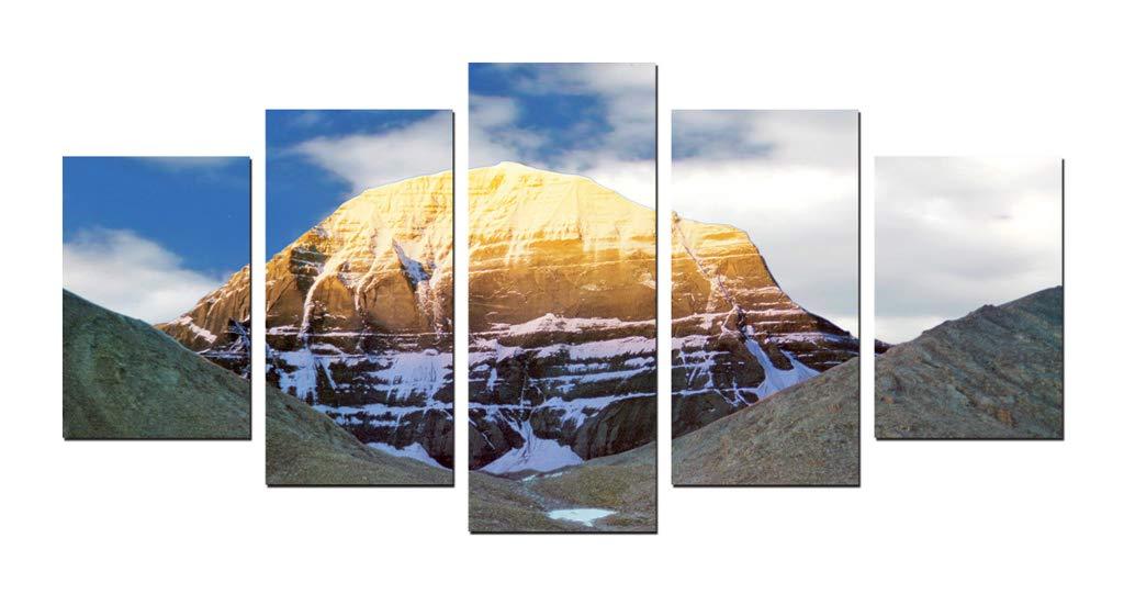 PNF Wood MDF Kailash Mansarovar- 5 Frames Split Painting (Multicolor, 22.5x12 Inches)